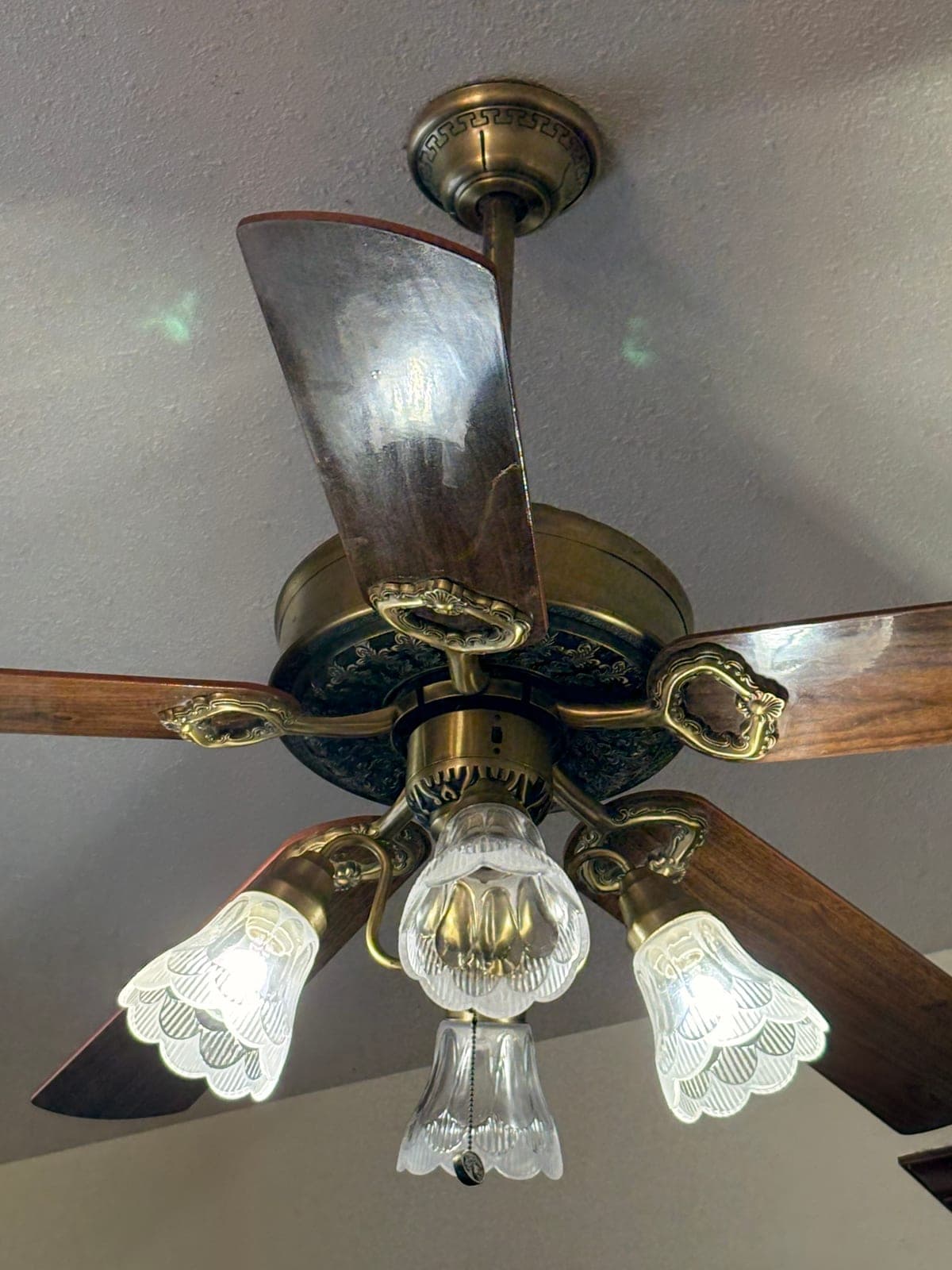 The same ceiling fan and light fixture after cleaning, dust-free